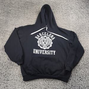 Barcelona University Hoodie Women Large Blue Graphic College Fleece Pullover